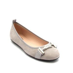 ITALIAN Gray Suede Leather Buckle Ballerina Flat